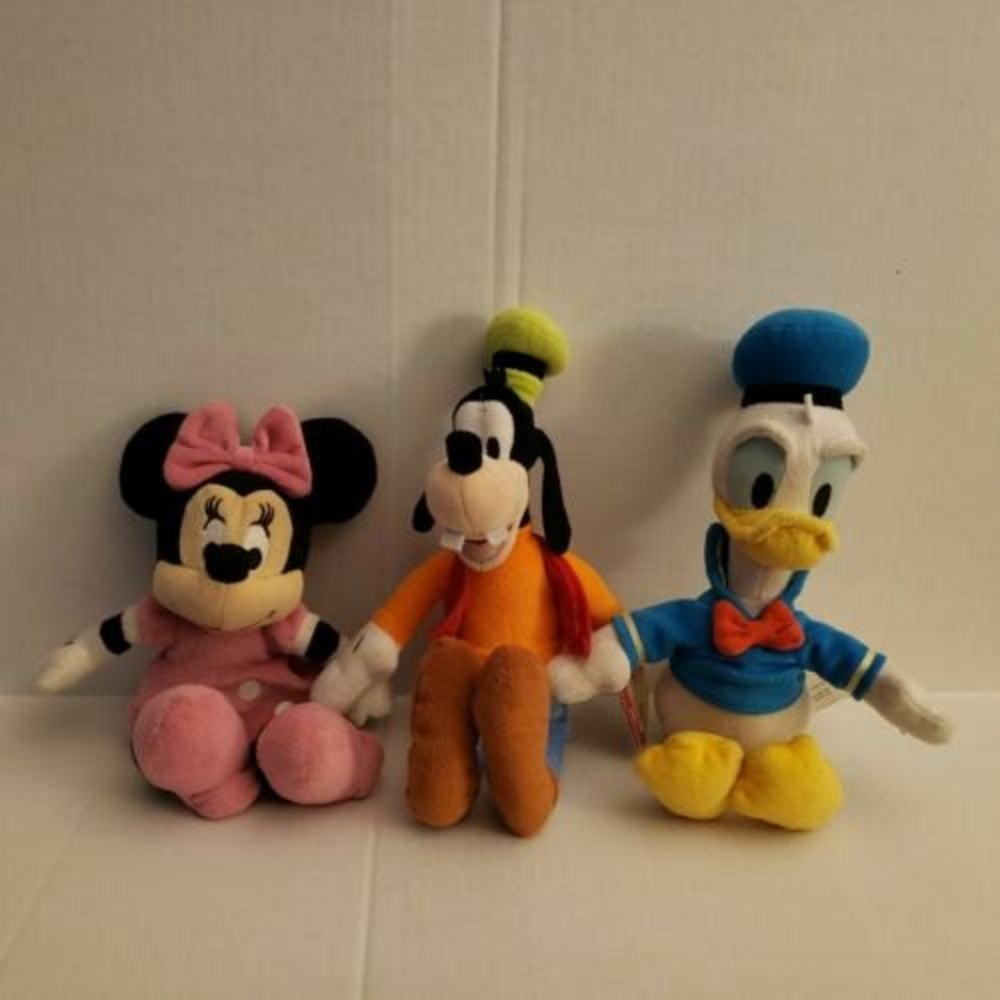 Disney Plush Toys Minnie Mouse Donald Duck Goofy 11" Lot of 3